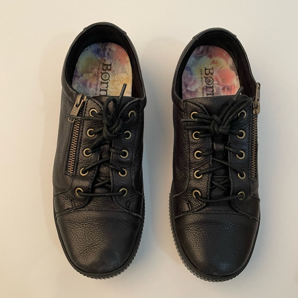 Black Leather Sneakers with zippers Sz 9.5